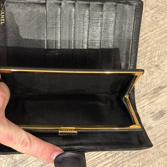 Chanel Gusset Long Wallet Black Caviar Leather Gold Hardware  Chanel Long Wallet, Caviar Leather